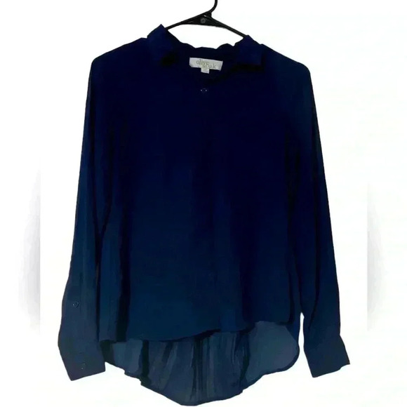 Olive & Oak Dark Navy Blue Button Down Shear Blouse - Picture 1 of 5